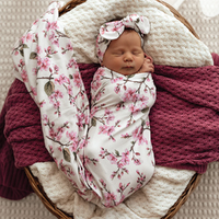 Snuggle Hunny - Cherry Blossom Organic Jersey Wrap & Topknot Set