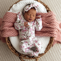 Snuggle Hunny - Cherry Blossom Organic Sleepsuit Zip Footie with Frill