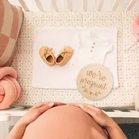 We're Pregnant Wooden Announcement Disc