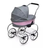 Princess Doll Pram - Pink/ Grey