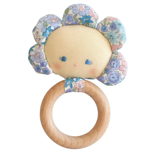 Alimrose - Flower Baby Teether Rattle Liberty Blue