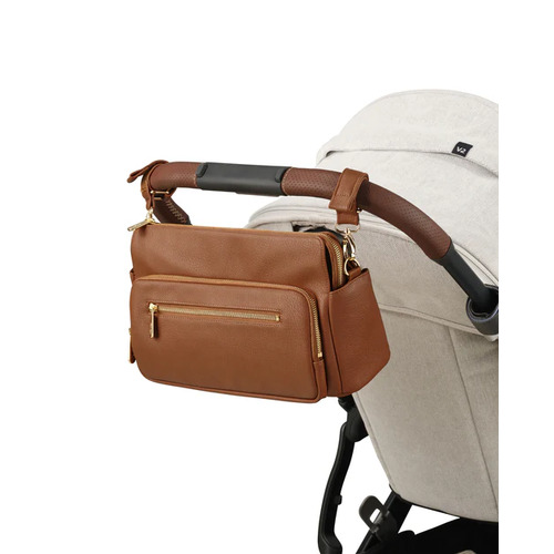 OiOi - Multitasker Pram Caddy - Chestnut Brown Vegan Leather