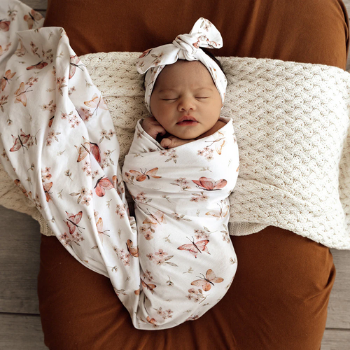 Snuggle Hunny - Butterfly Organic Jersey Wrap & Topknot Set