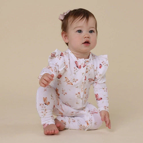 Snuggle Hunny - Butterfly Organic Snugglesuit Convertible Romper with Frill