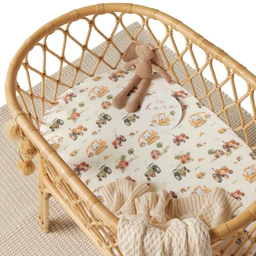 Snuggle Hunny - Diggers & Tractors Organic Fitted Bassinet Sheet