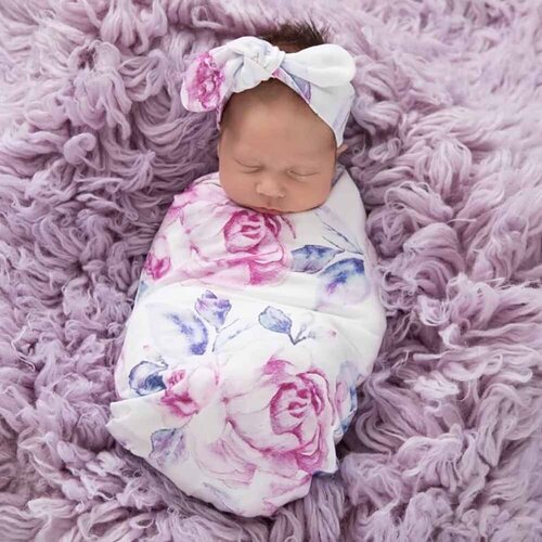 Snuggle Hunny - Lilac Skies Baby Jersey Wrap and Topknot Set