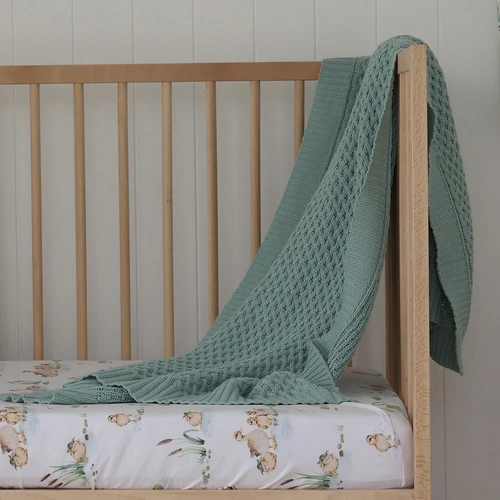 Snuggle Hunny - Sage Diamond Knit Organic Baby Blanket