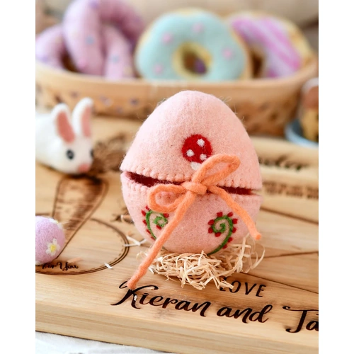 Tara Treasures - Felt Egg Cover Peach with Mushroom Motif