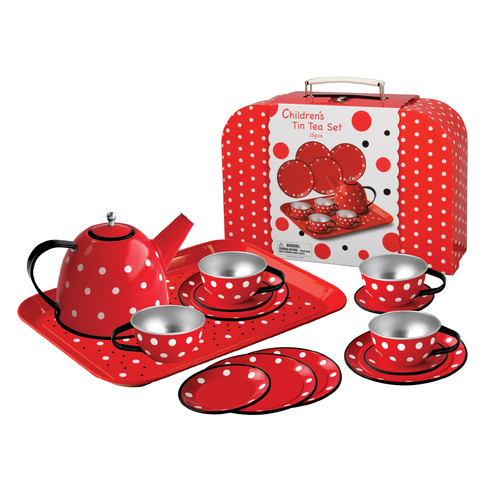 Tin Teaset Red Polkadot in Suitcase