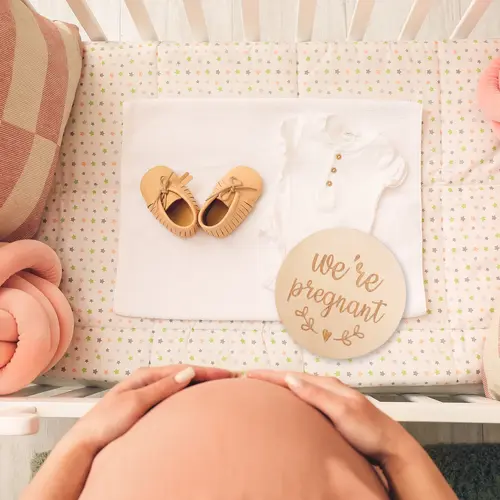 We're Pregnant Wooden Announcement Disc