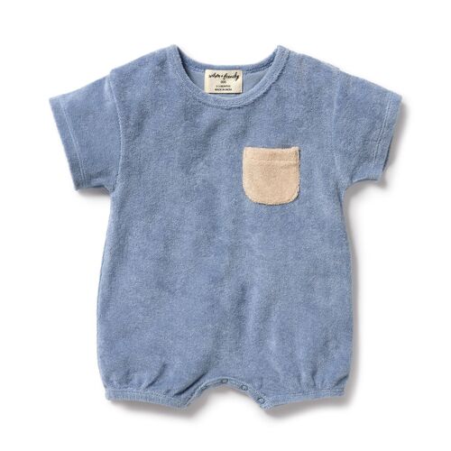 Wilson + Frenchy - Dusty Blue Organic Terry Growsuit [Size: 0-3 Months]