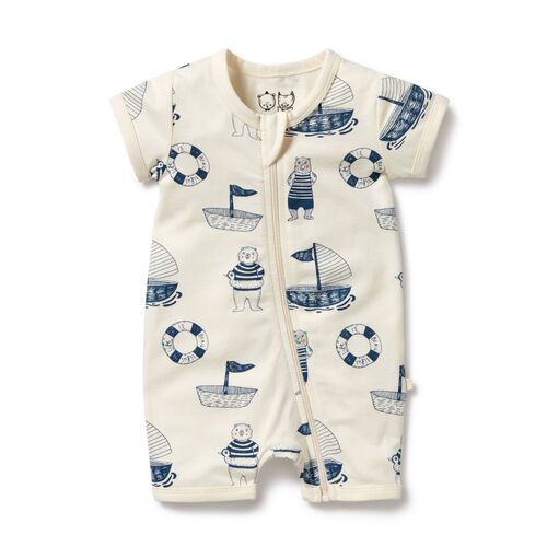 Wilson + Frenchy - Nautical Bear Organic Boyleg Zipsuit [Size: 0 - 3 Months]